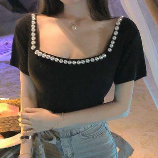 Short-sleeve Embellished T-shirt Black - One Size