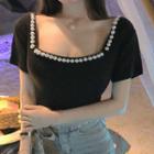 Short-sleeve Embellished T-shirt Black - One Size