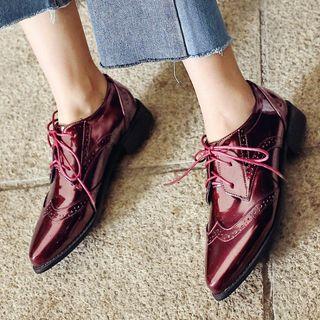 Chunky Heel Faux Patent Leather Brogue Oxfords