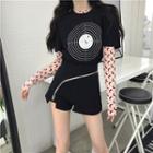 Moon Long-sleeve Top / Print Loose-fit Short-sleeve T-shirt / Zip Shorts