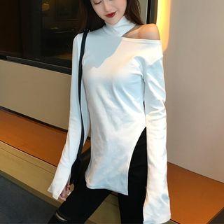 Long-sleeve Cut-out Asymmetrical T-shirt