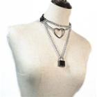 Alloy Heart & Padlock Pendant Layered Necklace