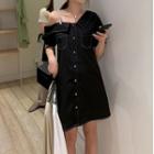 Cold-shoulder Single-breasted Mini Dress
