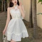 Halter-neck Ruffled A-line Lace Dress
