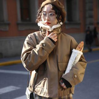 Fluffy Collar Button-up Jacket