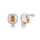 Sterling Silver Fashion Simple Geometric Square Stud Earrings With Gold Austrian Element Crystal Silver - One Size