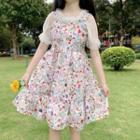 Sleeveless Floral Midi A-line Dress / Short-sleeve Top