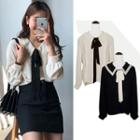 Color-block Bow-accent Long-sleeve Shirt