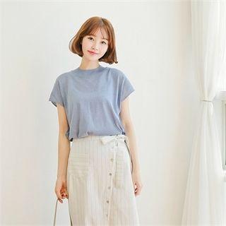 Round-neck Cap-sleeve Knit Top