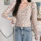 Striped V-neck Cardigan Multicolor - One Size