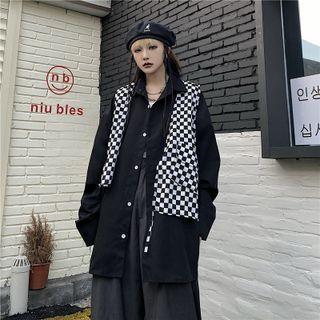 Checkerboard Panel Mock Two-piece Shirt