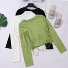 Long-sleeve Side Lace Up Slim-fit T-shirt