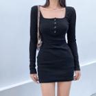 Long-sleeve Henley T-shirt Dress
