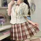 Puff-sleeve Lace Trim Bow Blouse