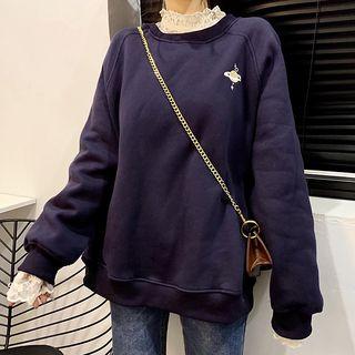 Embroidered Sweatshirt . Long-sleeve Lace Top