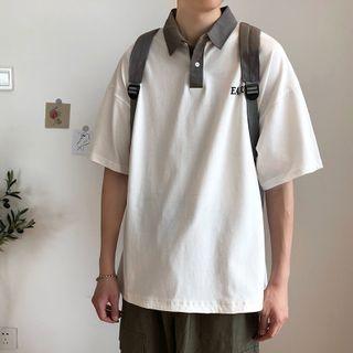 Graphic Print Lettering Short-sleeve Polo Shirt