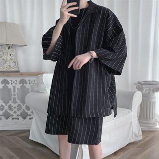 Set: 3/4-sleeve Pinstriped Shirt + Shorts