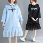 Lettering 3/4-sleeve A-line Polo Dress