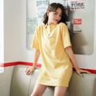 Short-sleeve Striped Mini Polo Dress Yellow - One Size