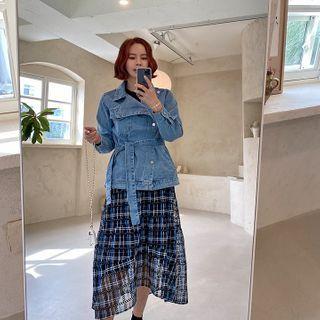 Denim Trucker Jacket With Sash Blue - One Size