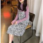 Long-sleeve T-shirt / Spaghetti Strap Printed Midi Dress