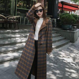 Strap Plaid Long Coat