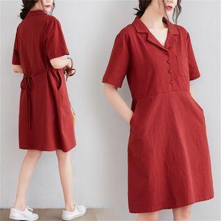 Plain Notch Lapel Short-sleeve Dress