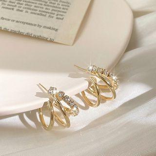 Alloy Rhinestone Layered Open Hoop Earring 1 Pair - As Shown In Figure - One Size
