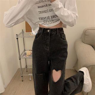 Cutout Heart Straight-leg Jeans