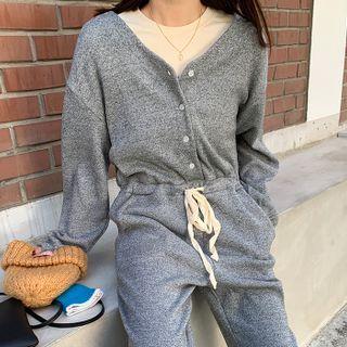 Drawstring Button-up Jogger Jumpsuit