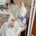 Long-sleeve Perforated Pleated Loose Fit Dress