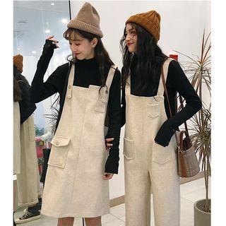 Plain Long-sleeve T-shirt/ Pinafore Dress/ Wide-leg Jumper Pants