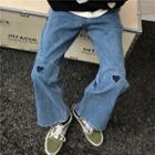 Heart Embroidered Washed Straight Leg Jeans