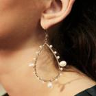 Freshwater Pearl Alloy Drop Earring E68583 - 1 Pair - White - One Size