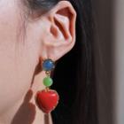 Color Block Heart Drop Earring / Clip-on Earring