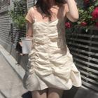 Plain Puff-sleeve Blouse / Spaghetti Strap Mini Dress