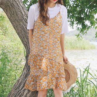 Spaghetti-strap Ruffled Chiffon Mini Dress