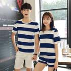 Couple Matching Striped Short-sleeve T-shirt / Shorts / Set: Striped Short-sleeve T-shirt + Shorts