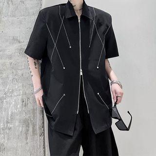 Short-sleeve Stitch Studded Zip Jacket