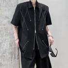 Short-sleeve Stitch Studded Zip Jacket
