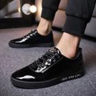 Patent Lettering Lace-up Loafers