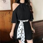 Cold Shoulder Flared-sleeve Wide-leg Playsuit