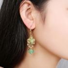 Stone Bead & Cloisonne Flower Dangle Earring