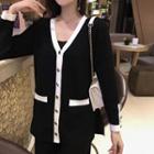 Set: Cardigan + Wide-leg Knit Pants + Button Vest