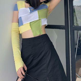 Color Panel Off-shoulder Top