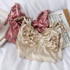 Ribbon-strap Cropped Satin Top