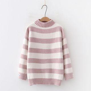 Mock-neck Color-block Stripe Oversize Sweater