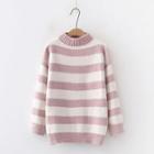Mock-neck Color-block Stripe Oversize Sweater