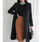 Fray-edge Double-breasted Tweed Coat