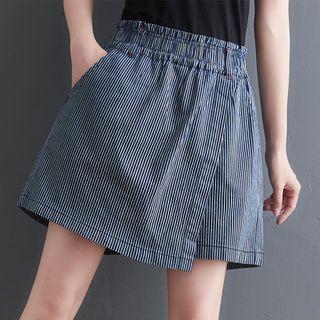 Striped Denim Mini A-line Skort
